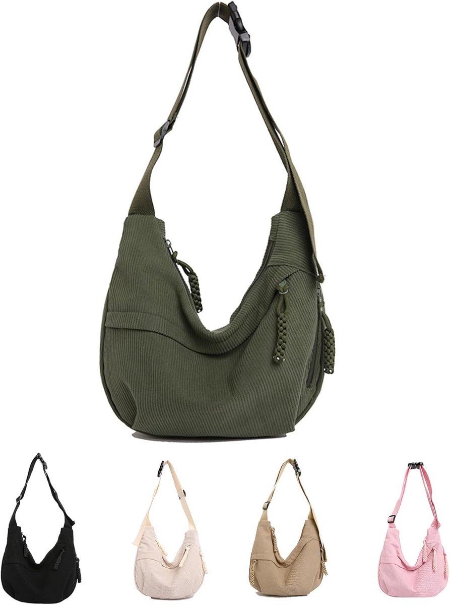 Corduroy crossbody tas, halve maan tas, schoudertas, halve maan crossbody schoudertas met verstelbare schouderriem, casual schoudertas