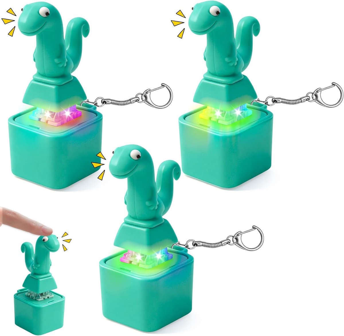 Set van 2 sleutelhangers met kwakend fidget-speeltjes met lichtjes, eendje-fidget sleutelhanger & kikker-fidget sleutelhanger