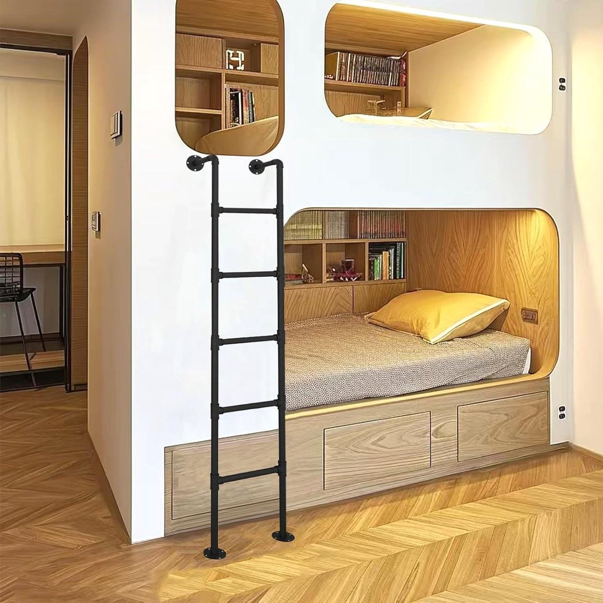 Stapelbedladder Metaal - Zolderladder Veiligheidsladder - Veilige Toegang Creëren - Verdikte Ijzeren Pijp - 100-300cm Hoogte - Zwart