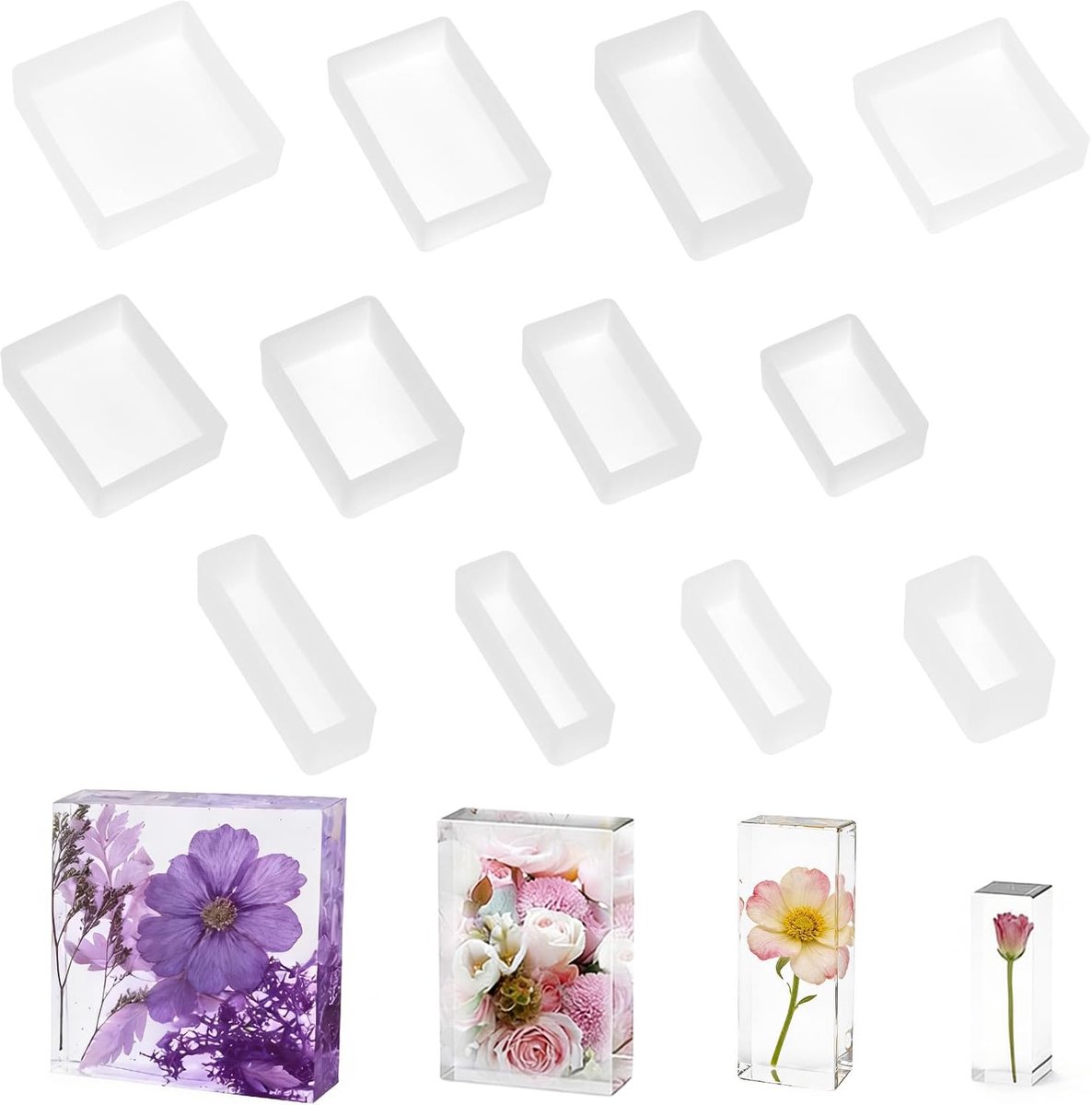 vorm van epoxyhars, rechthoekig, 12 stuks, vierkant, siliconen, rechthoekig, epoxyhars, voor het maken van kaarsen, zeep, displaystandaard, doe-het-zelf knutselen en sieraden