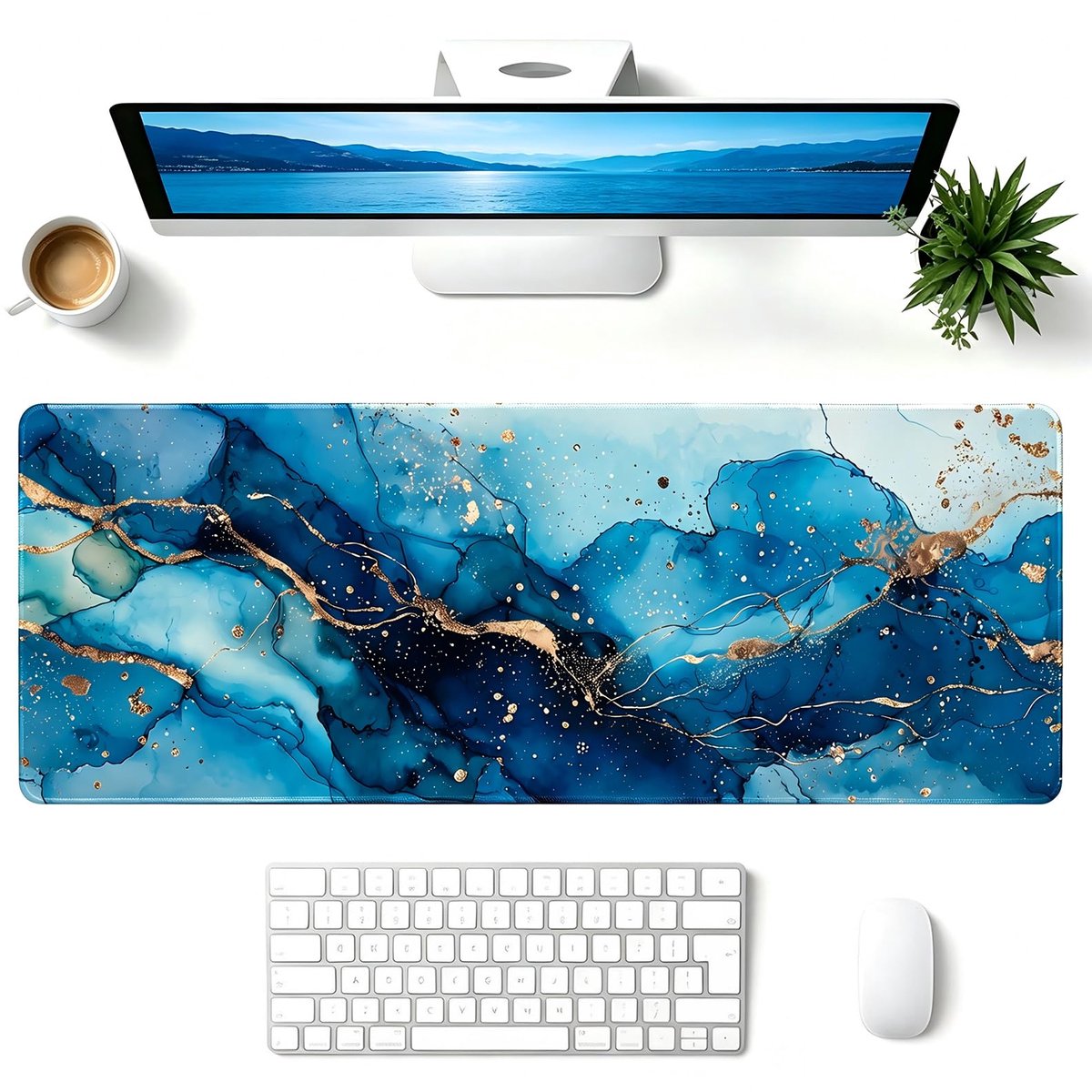 Gaming muismat XXL 80 x 30 cm - Blue Marble - bureauonderlegger - perfecte grip voor gamers - SnelShoppen
