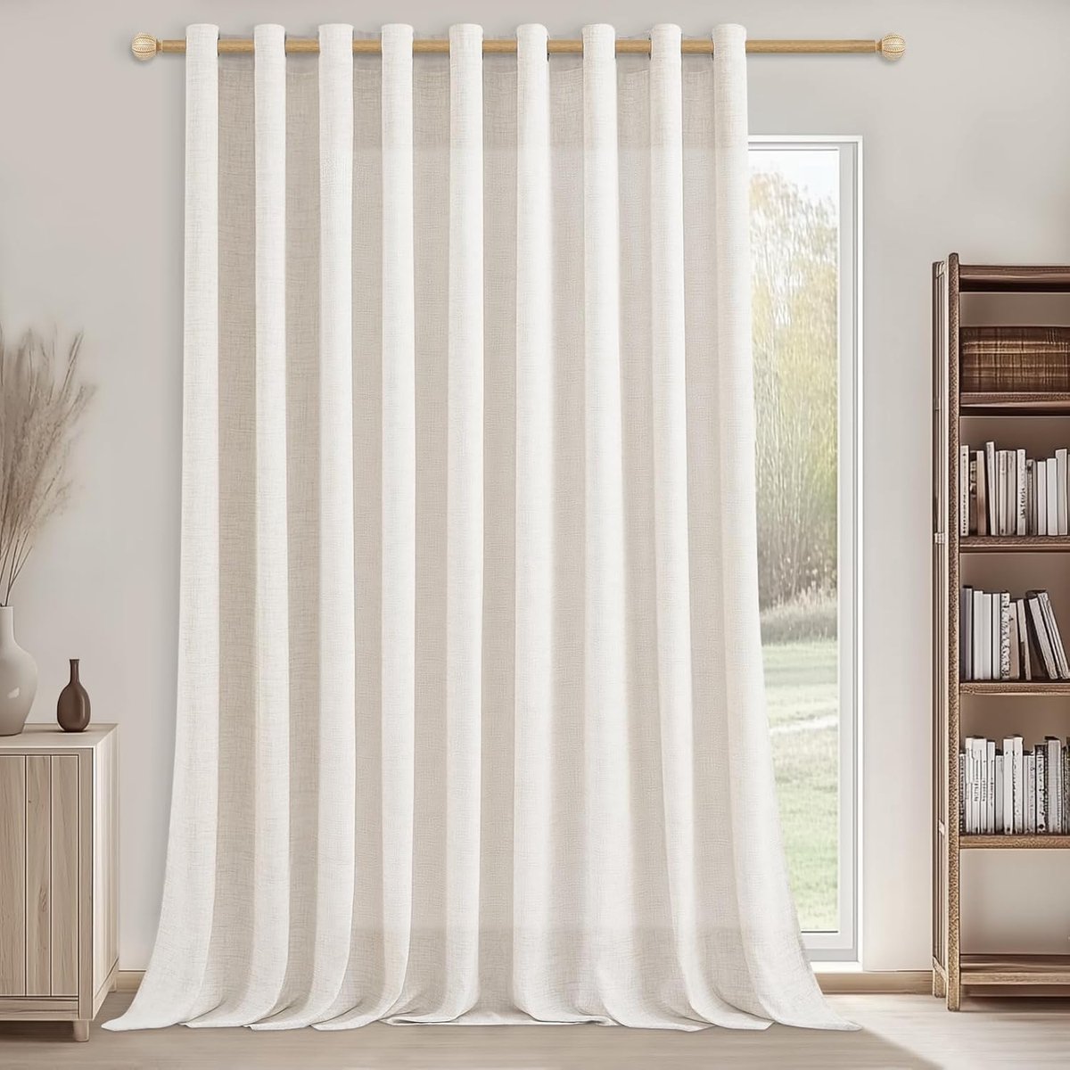 Linen Curtains Living Room Gordijn met ingestanste ringen, lichtdoorlatend, 1 stuk, H 240 x B 200 cm, voile gordijnen, linnenlook, voor woon