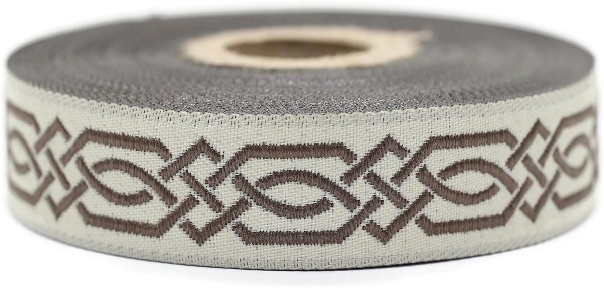 10 Meter 20 mm Bruin en Lichtbeige Jacquard Lint Geweven Keltische Knoop Patroon Rollen Vlechtband Stof Geborduurd Handwerk Kleding fournituren Hobby Creatieve Decoratie Naaien Middeleeuws 20272-V8