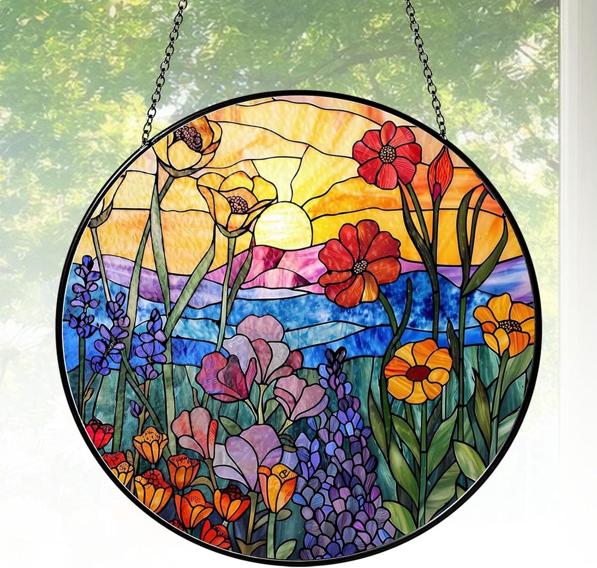 Zonnevanger, dopamine-decoratie, rond acryl ornament met ketting, raamdecoratie, hangend modern, voor lichtspel, ramen, het hele jaar door, hangdecoratie voor terras, muur, huis en tuin, zonnevanger