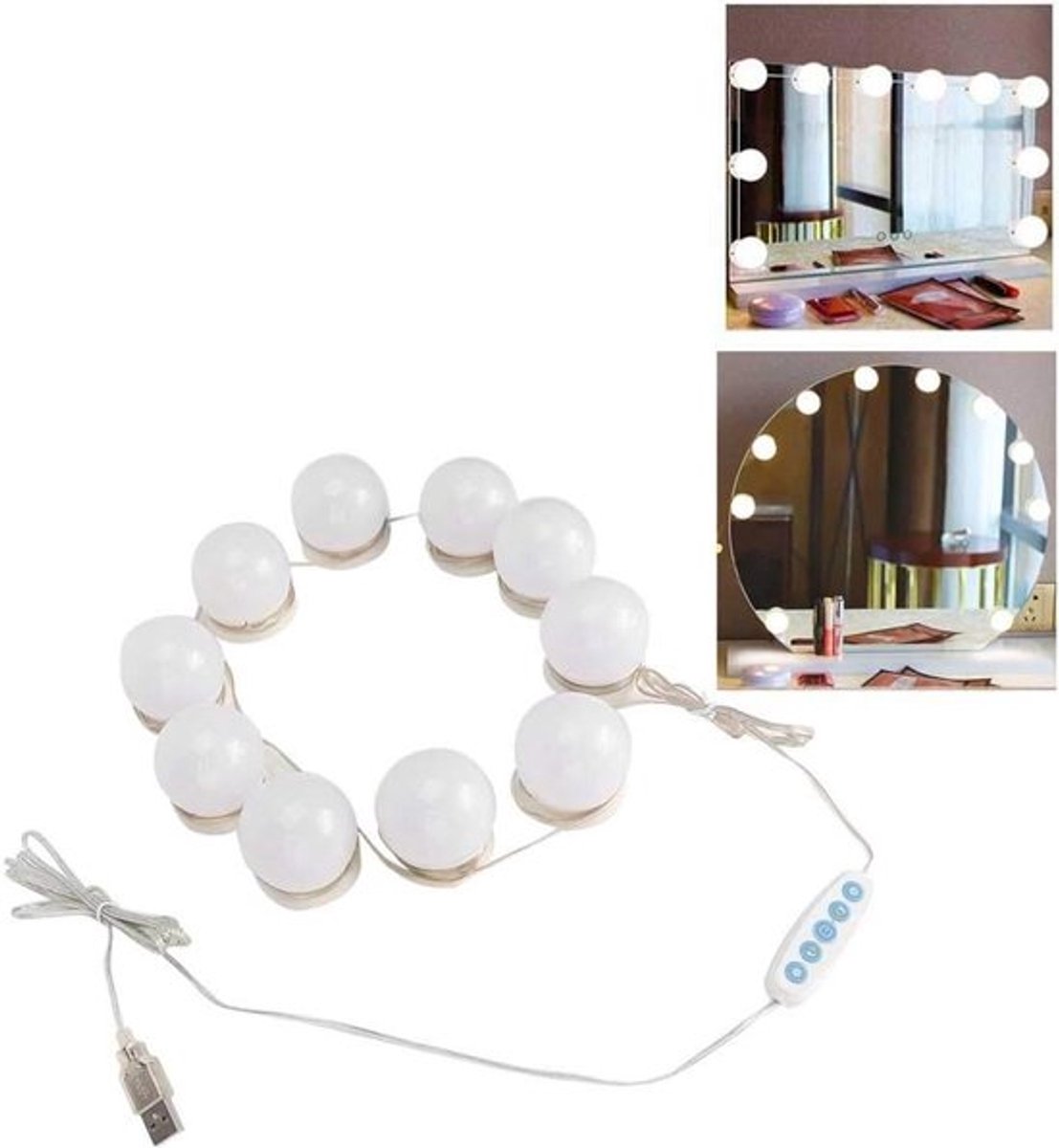 Stijl LED Spiegelverlichting Set van 10 Stuks, USB Aansluiting, 5 Kleurtemperaturen voor Make-up en Sfeervolle Verlichting