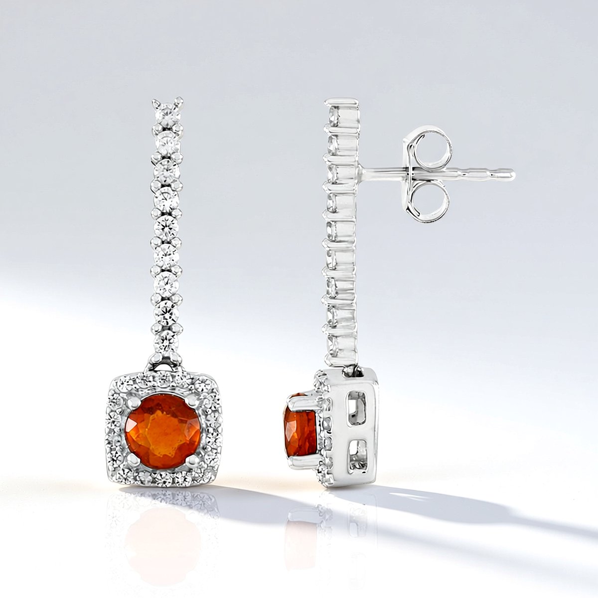 Cavill - 925 Sterling Zilver Oorbellen met Oranje Kyaniet 1,214 ct & Zirkonia 0,781 ct - Elegante Hangende Oorbellen 26 mm