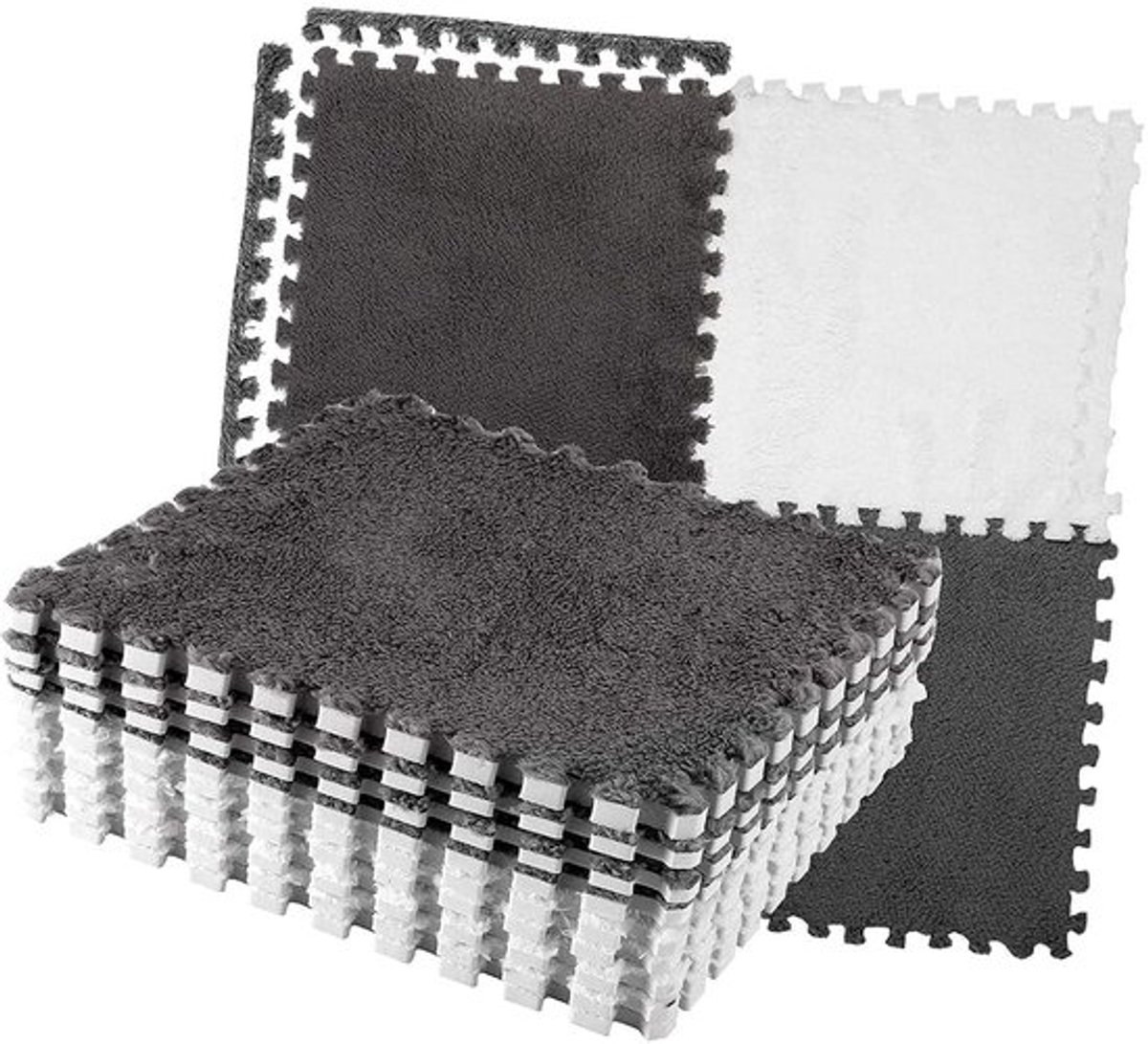 Puzzeltapijt Antislip - Pluche Schuim - 10 Stuks 30x30cm - Zacht en Duurzaam - Veelzijdig voor Speelruimtes - Stijlvol Kleurblokpatroon - Vloermat