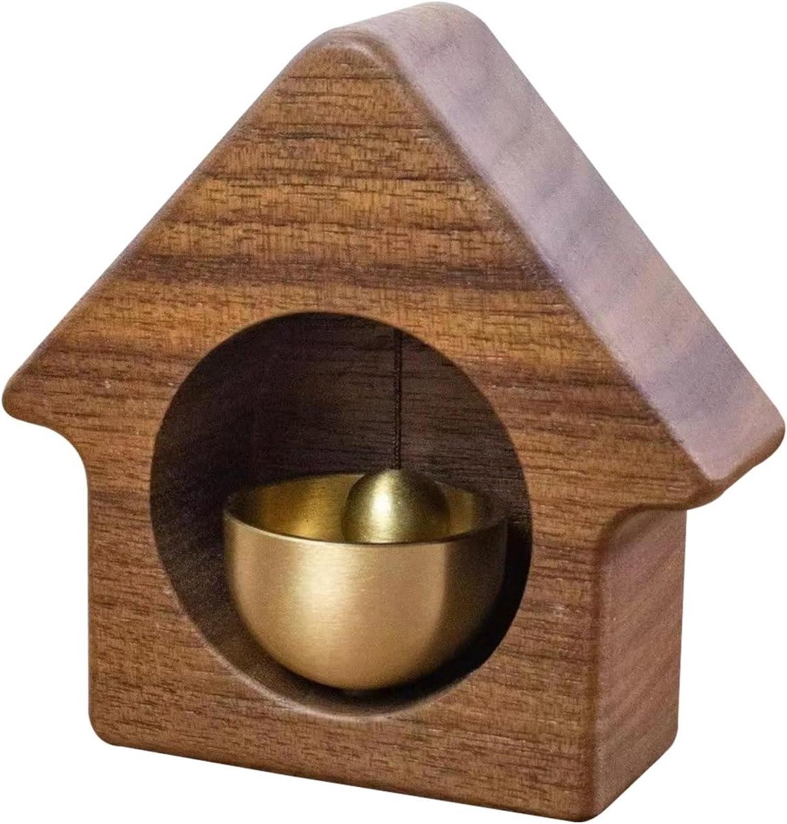 Winkelbel Hout - Deurornament Messing - Welkom Klanten - Magnetische Bevestiging - 8.6 x 8.5 cm - Walnoot