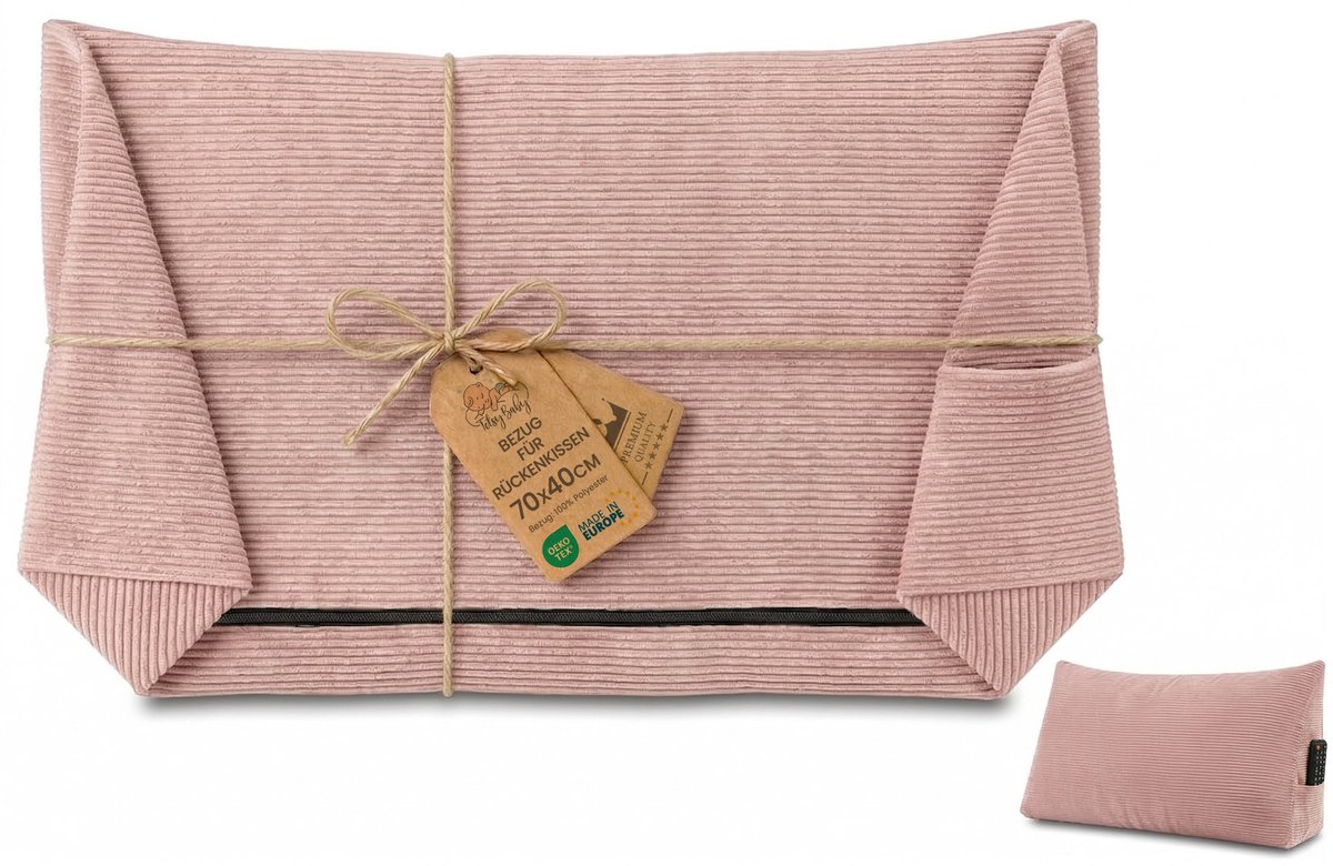 Hoes voor wigkussen/rugkussen van Corduroy, 70 cm breed – overtrek voor leeskussen voor bed, bank en sofa; groot bankkussen en wandkussen; leeskussen/steunkussen voor rugleuning Oeko-Tex Roze