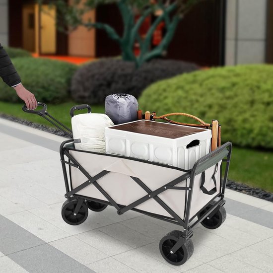 Bolderkar Opvouwbaar - Transportwagen Handkar - Buitengebruik Tuin - Verstelbaar Handvat - 115 kg Draagvermogen - Kaki van Bolderkar Opvouwbaar — afbeelding 2