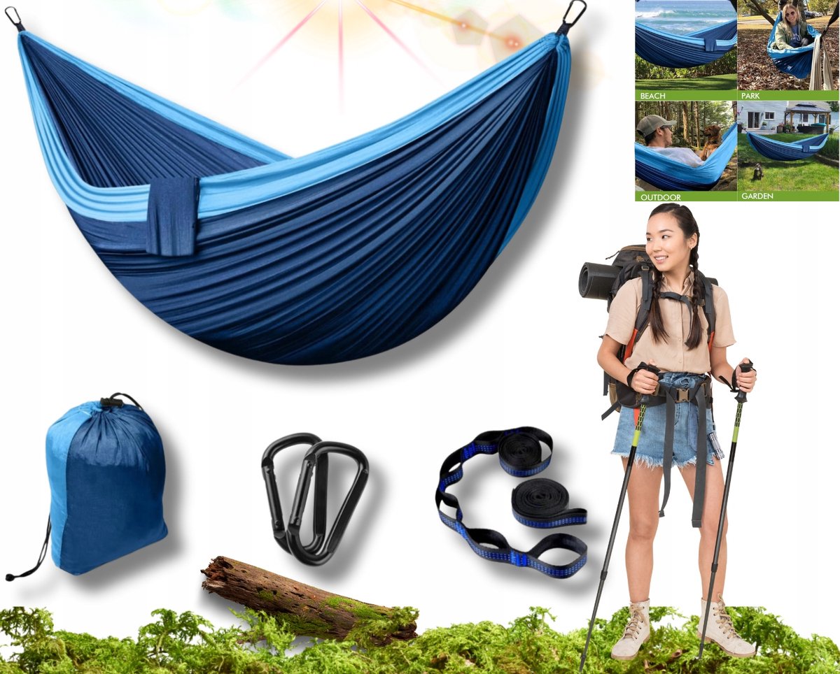 Dubbele Camping Hamak 300x200cm - Sterk, Licht & Draagbaar