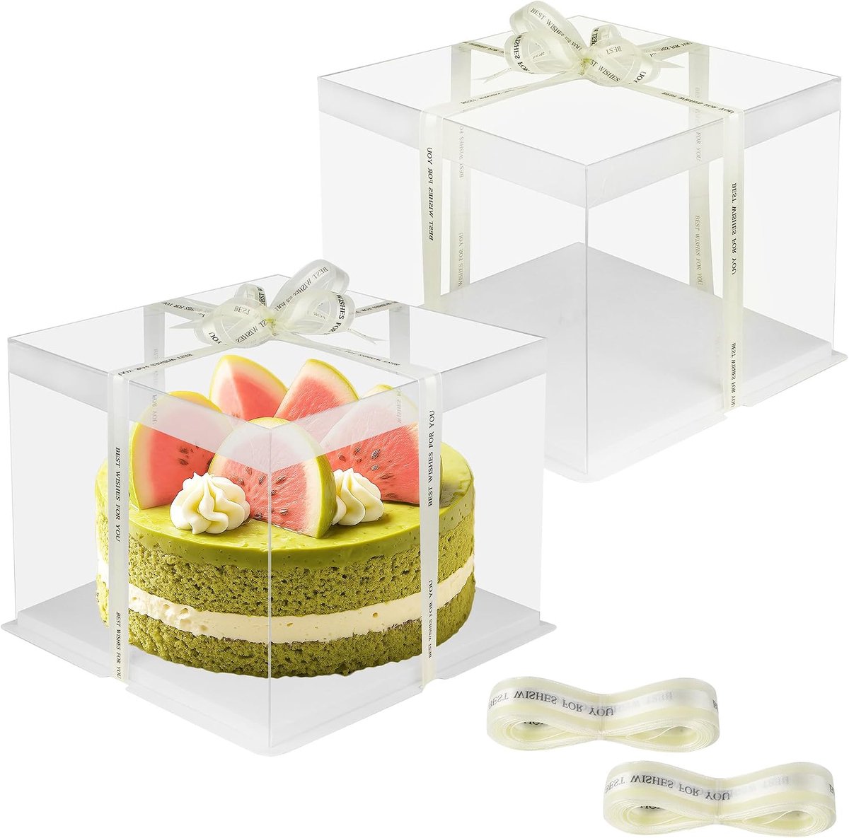 2 transparante taartdozen 26×26×25 cm met 2 linten, geschikt voor 8 inch taarten, transparante geschenkdozen geschikt voor verjaardagen, bruiloften, feesten, geschenkverpakkingen