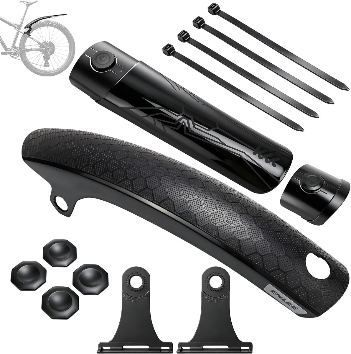 Spatbordset voor fiets, 24-29 inch, voor en achter, voor MTB, racefiets, gravelbike, bandbreedte 50-70 mm, hoek verstelbaar, snelle montage, spatbescherming