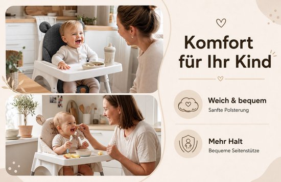 Kussen voor kinderstoel baby opvouwbaar zitverkleiner - zitkussen steun voor Ikea Antilop kinderstoel en babystoel - zitverkleiner waterafstotend wasbaar Grijs — afbeelding 4