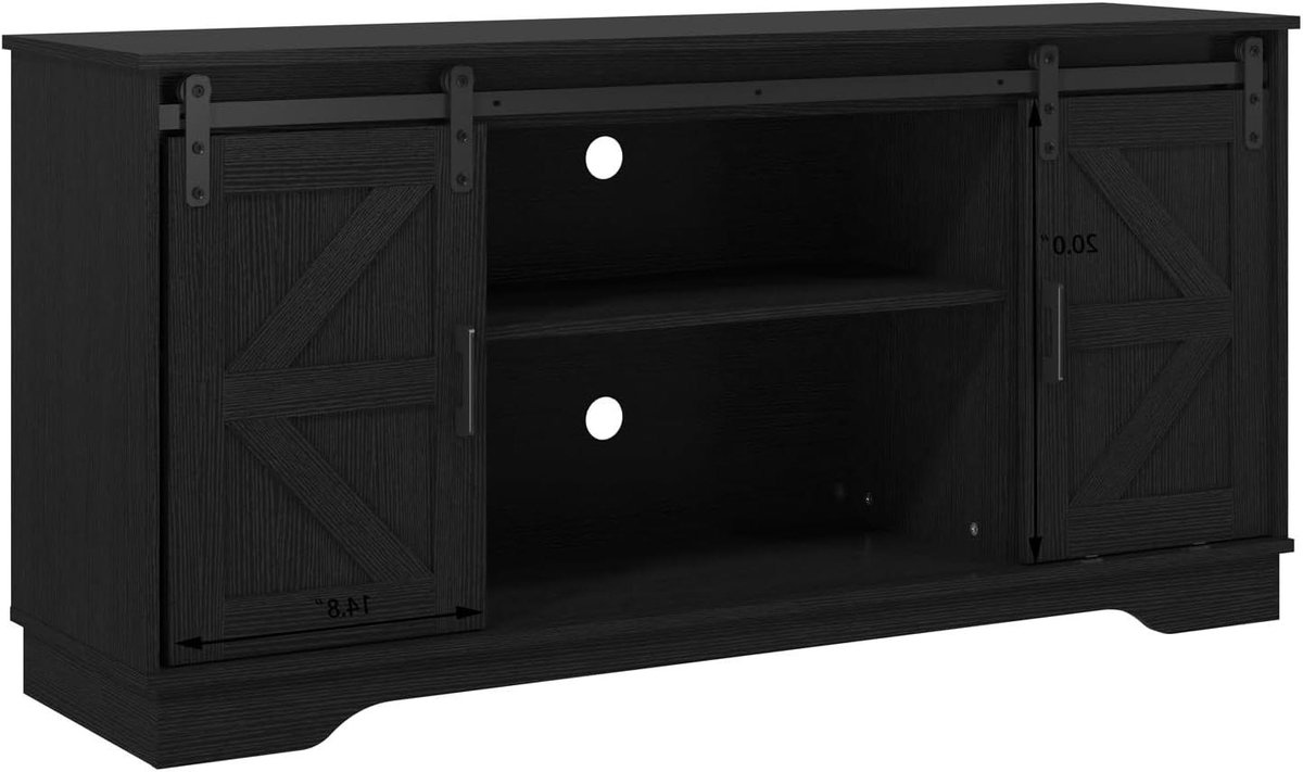 Opbergkast Boerderijstijl - Dressoir Woonkamer - Keuken Organiseren - Twee Schuifdeuren - 147 cm Lengte - Zwart