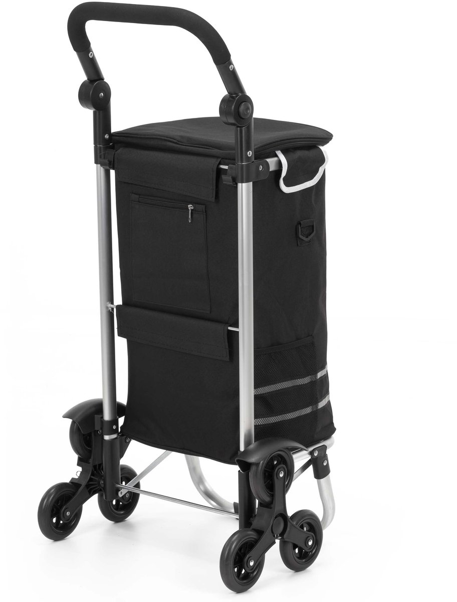 Springos Boodschappentrolley - Boodschappenkrat - Met Twee Wielen - Grijs - Zwart - 42 L - 30 KG - 101 x 45 CM