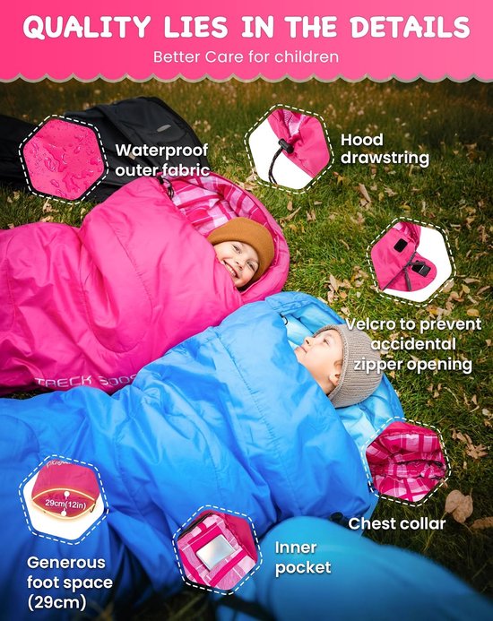 Mummy Slaapzak - Kampeer Slaapzak - Kamperen en Outdoor - Waterdicht en Winddicht - 165x70x45cm - Roze Flanel — afbeelding 4