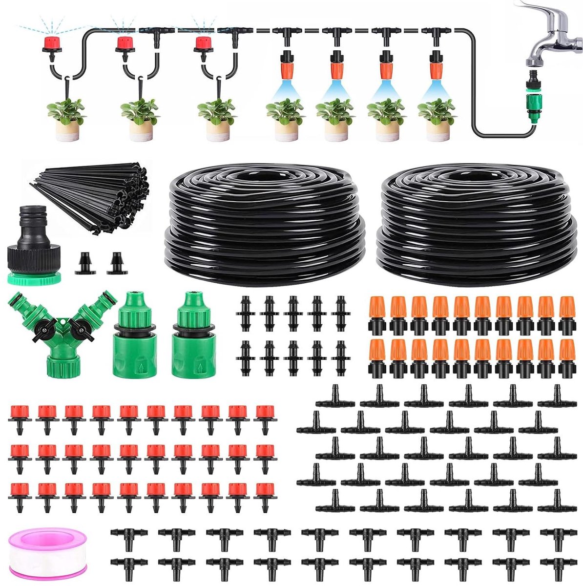 Tuin Watering Systeem - Druppel Irrigatie - Planten Water Geven - Automatische Bevochtiging - 30 Meter Slang - Zwart