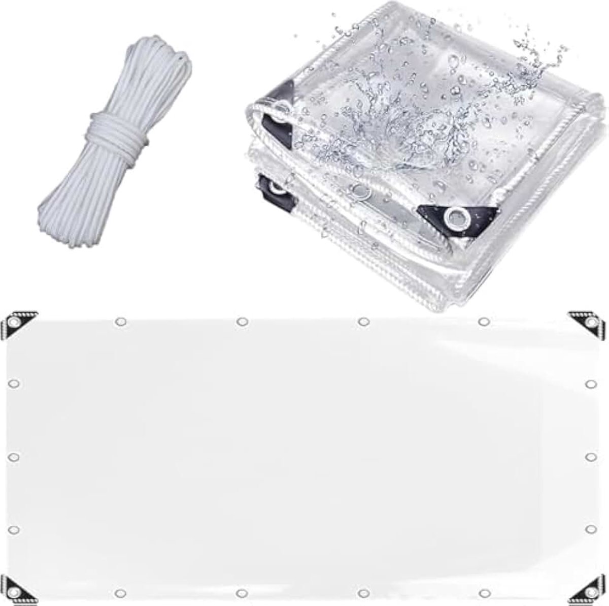 dekzeil, transparant, scheurvast, windbescherming, bescherming tegen kou en warmte, van pvc, opvouwbaar, met touw voor paviljoenen, carports, balkon, broeikas en meer, 3 x 5 m