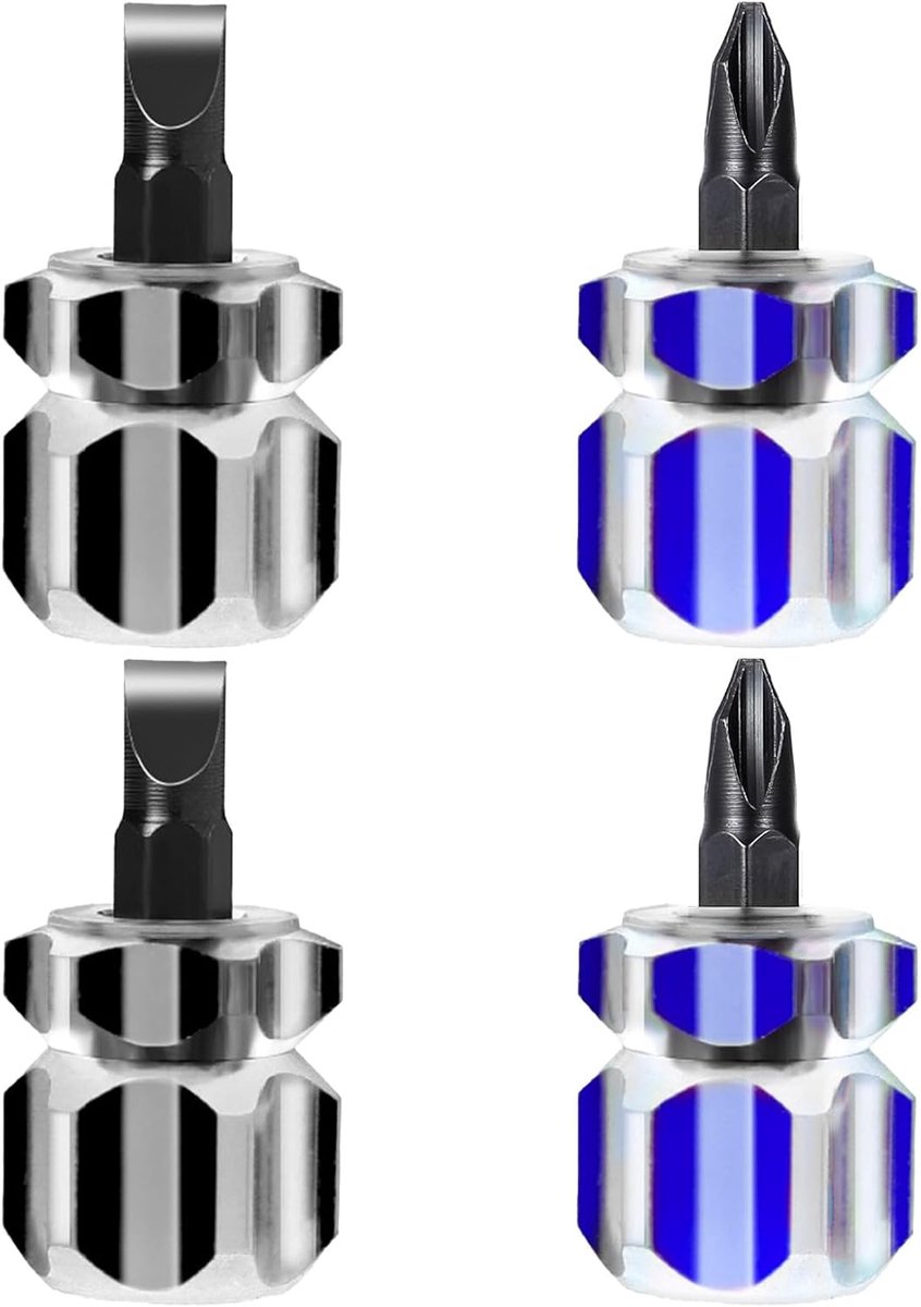 4 Stks Stubby Schroevendraaier, Mini Korte Schroevendraaier met Platte Kop en Phillips Hoofd Kleine Stubby Gereedschap Naaien Noties voor Naaimachines, Zwart & Blauw