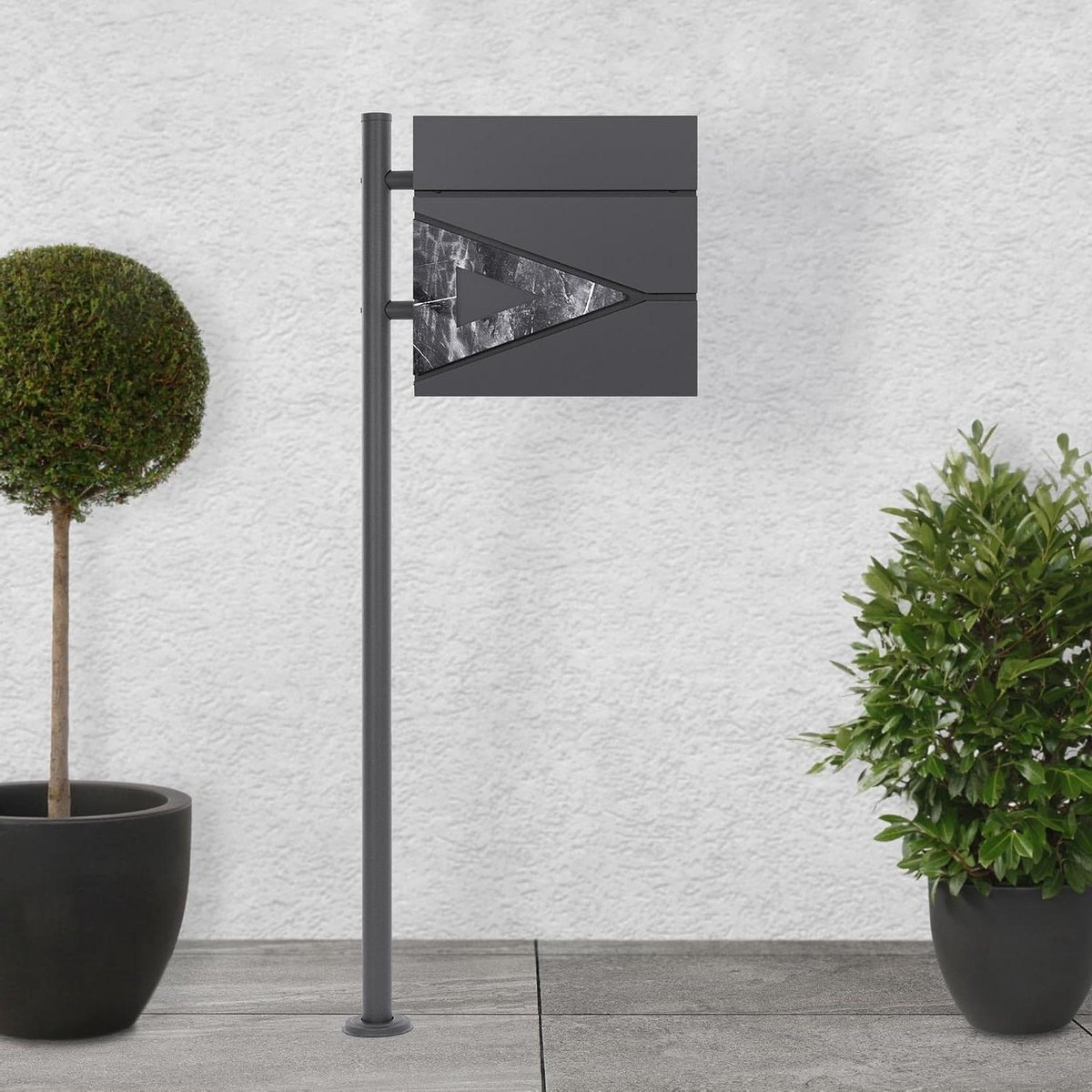 Staande brievenbus - Postkast met krantenvak - Post ontvangen - Marmerlook front - 120cm hoog - Antraciet