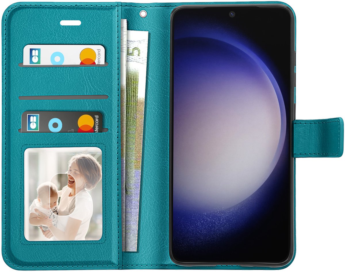 Mayaxess, Portemonnee Etui Geschikt voor Samsung Galaxy S23 met Standaard en Polsbandje, Turquoise