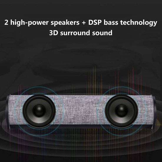 Soundbar Voor Tv - Draagbare Mini Luidspreker - Verrijk Je Geluid - 3D Stereo Surround - 31.3 cm Lengte - Grijs — afbeelding 2