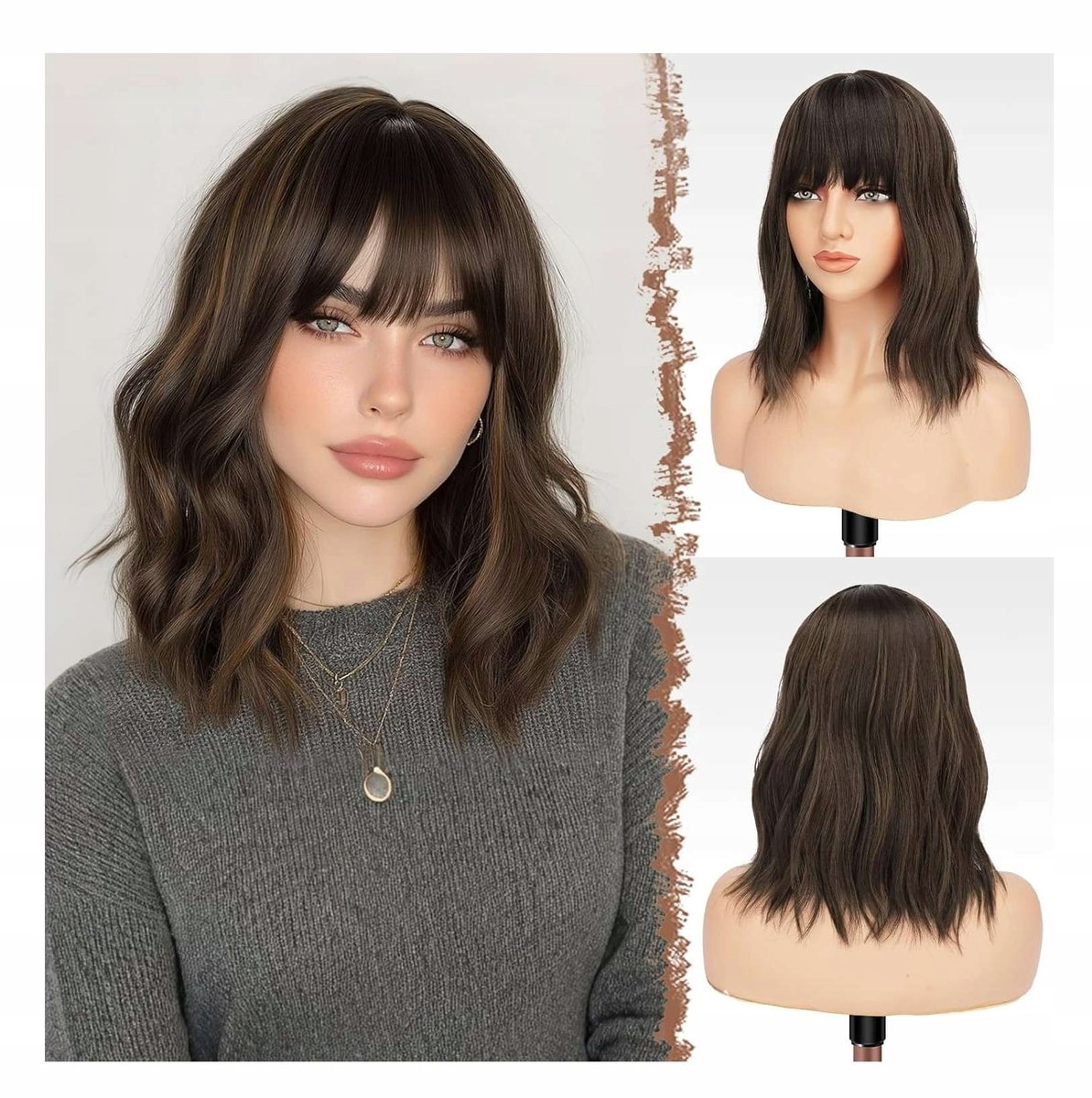Bruine Bob Pruik Dames 35cm met Highlights - Natuurlijk & Stijlvol