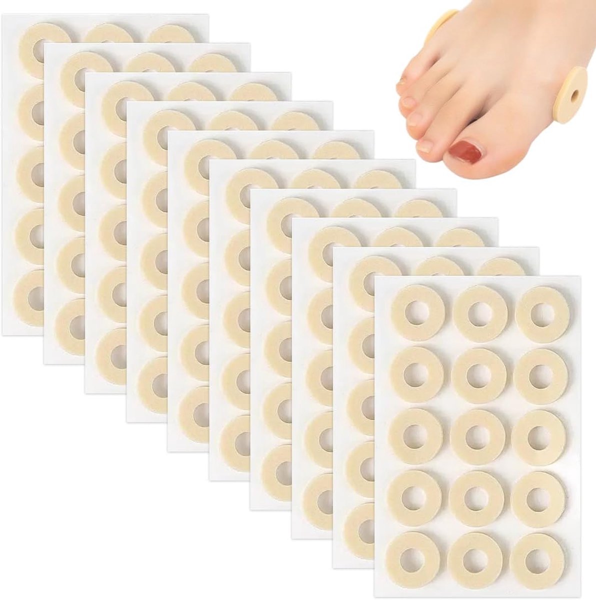 150 stuks eeltdrukontlastingsringen, ronde eeltpleisters, zelfklevende latexkompressen voor voetzolen en voetzijkanten.