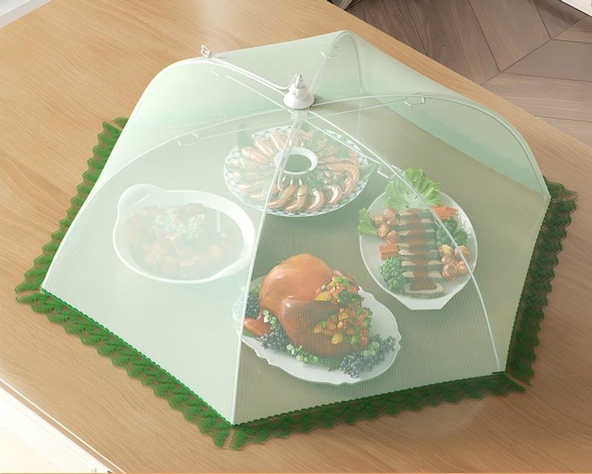 Set van 2 opvouwbare, vliegenwerende tentparasols, muggen- en insectenwerende afdekkingen, geschikt voor barbecue en picknick,Groen - [20 inch]