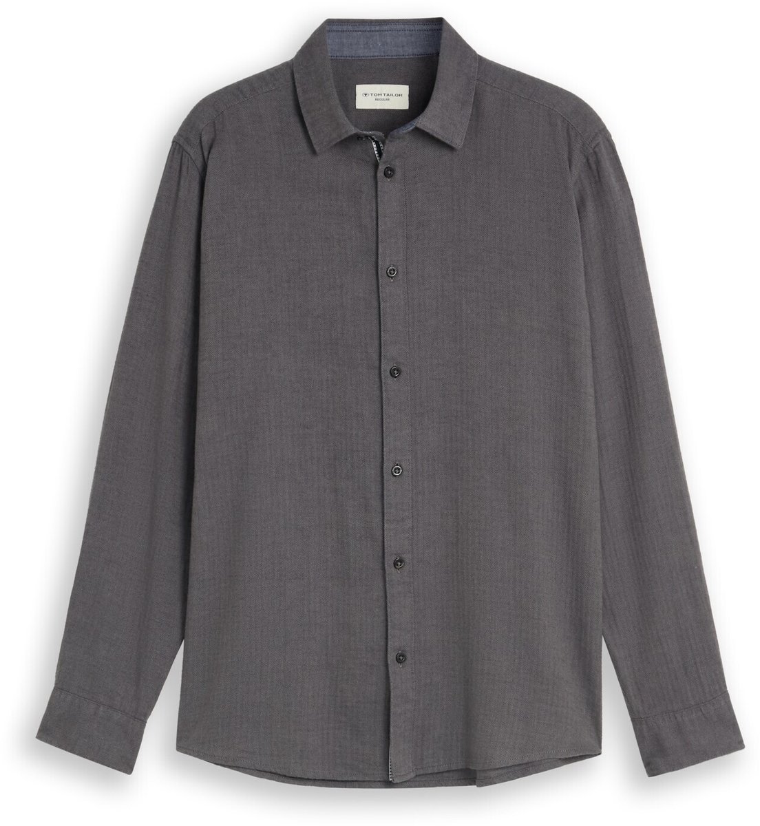 Tom Tailor - Overhemd van katoen met regular fit - Maat XL - tarmac grey herringbone