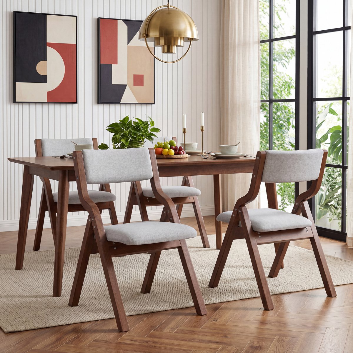 Clruro Eetkamerstoelen - 4 Stuks - Opvouwbaar en Ademend - Linnen en Massief Hout - Grijs