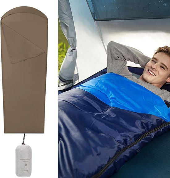 Slaapzak Binnenlakens - Reislakens - Kamperen en Reizen - Verbeterde Warmte Isolatie - 210x80 cm - Donkere Koffie — afbeelding 3