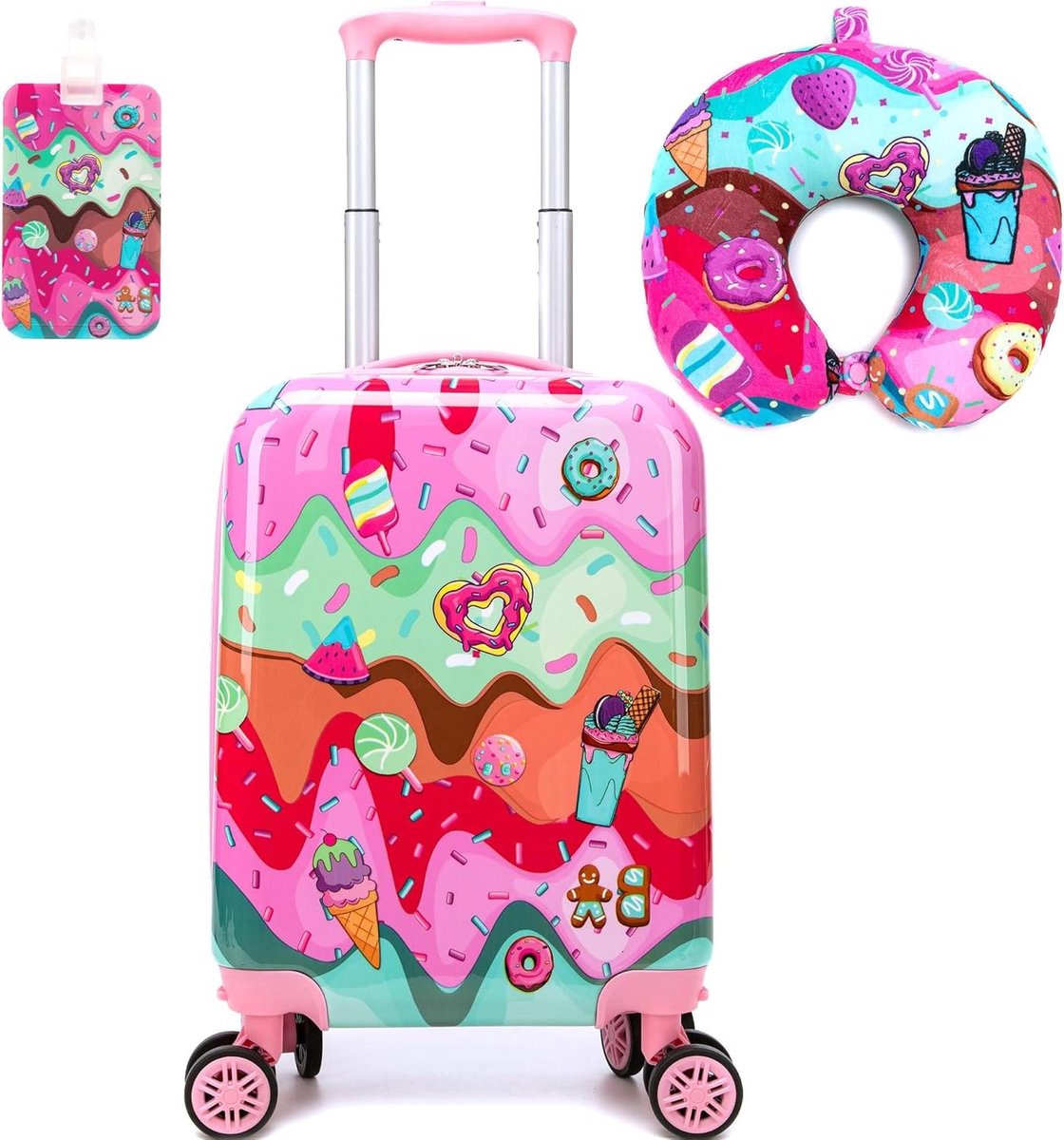 Kinderkoffer Set - Reiskoffer Kinderen - Vakantie Voorbereiding - Inclusief Neksteun - 41 x 30 x 10 cm - Gefrozen IJs