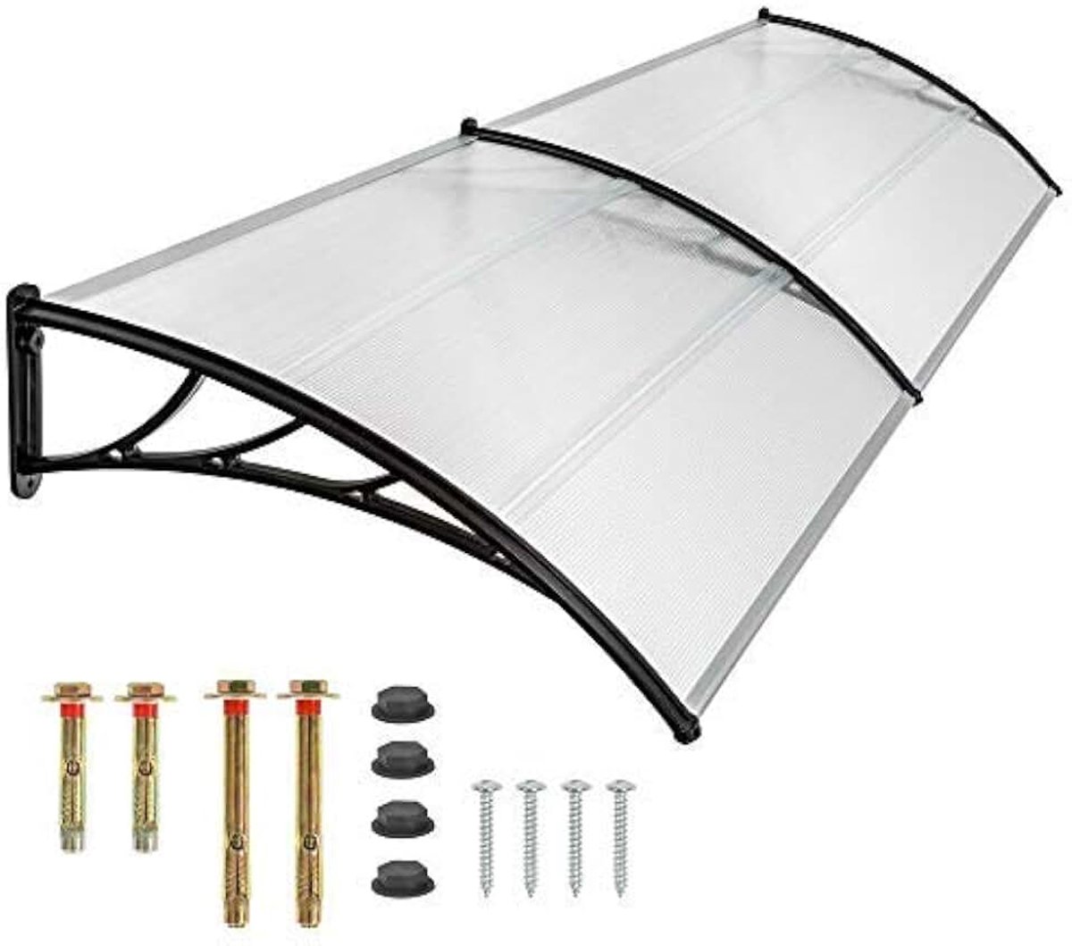Luifel voor huisdeur, huisdeur, lessenaarsboogluifel, zonwering, regenbescherming, overkapping, huisdeur van polycarbonaat en polypropyleen frame voor garage, balkon, raam, huis (200)