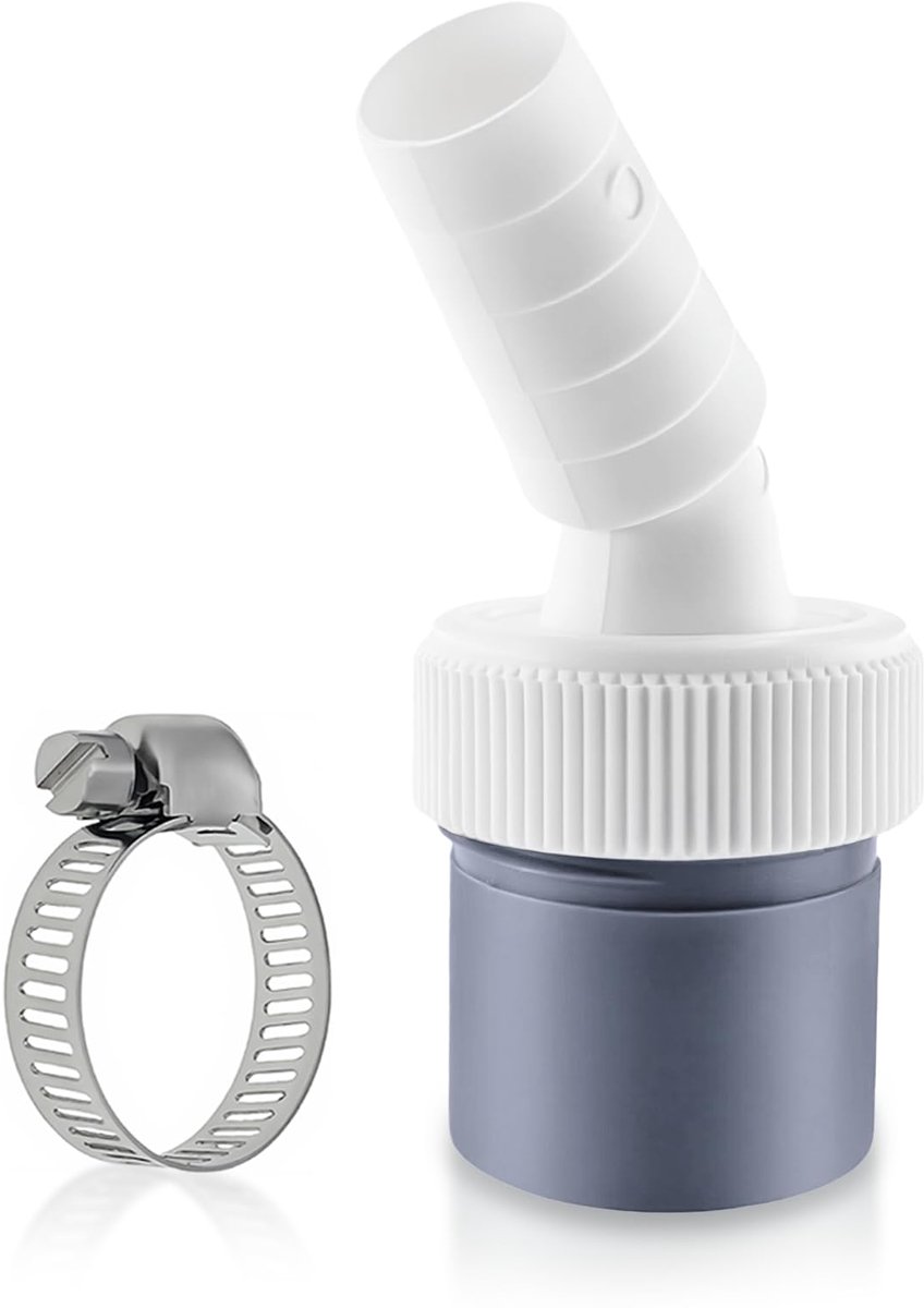 Afvoeradapter, 19-24 mm, met slangklem, 45° hoekverbinding voor wasmachine, vaatwasser, droger, 40 mm afvoeraansluiting voor keuken en badkamer, eenvoudige montage