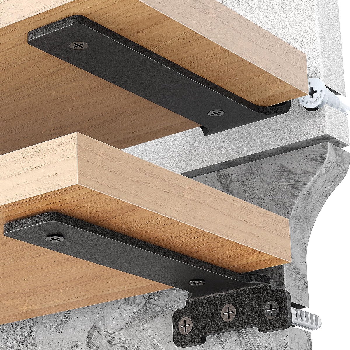 2 stuks plankendragers 25 cm, metalen plankhouders met schroeven, 70 kg draagkracht, zwart