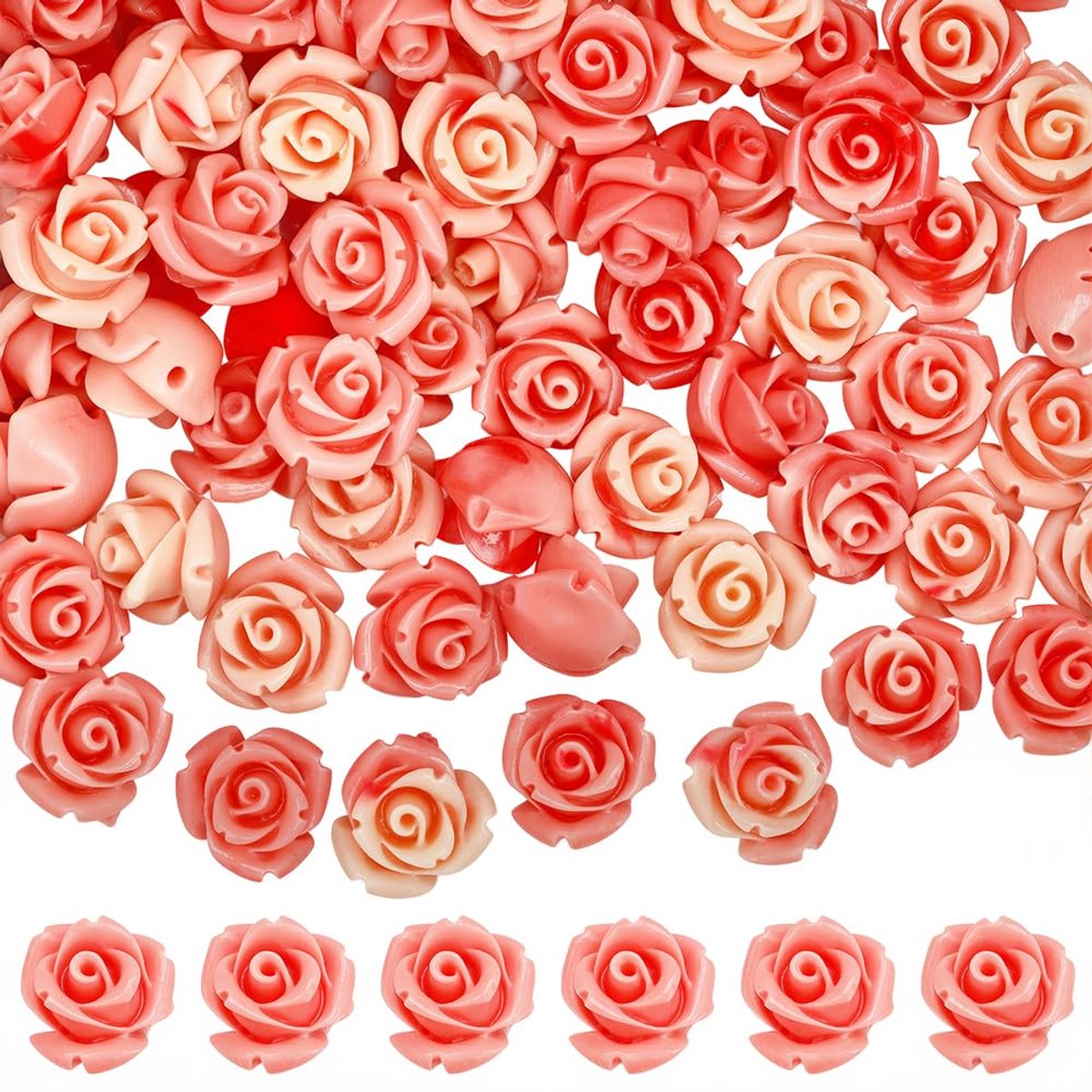 1 doos 80 stuks roze kralen 10 mm roze bloem kralen met gat bulk losse acryl kleine romantische roze witte lente bloemen spacer voor sieraden maken bevindingen armband oorbellen doe-het-zelf