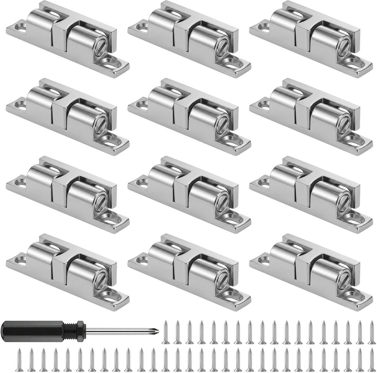 12 Stuks Kogelsnappers Meubels Met Schroevendraaier En Schroeven | Verstelbare Meubelsnapper Dubbele Kogelsluiting Voor Meubels, Kasten, Kledingkasten, Deuren, Laden, Kastsluiting, Zilver