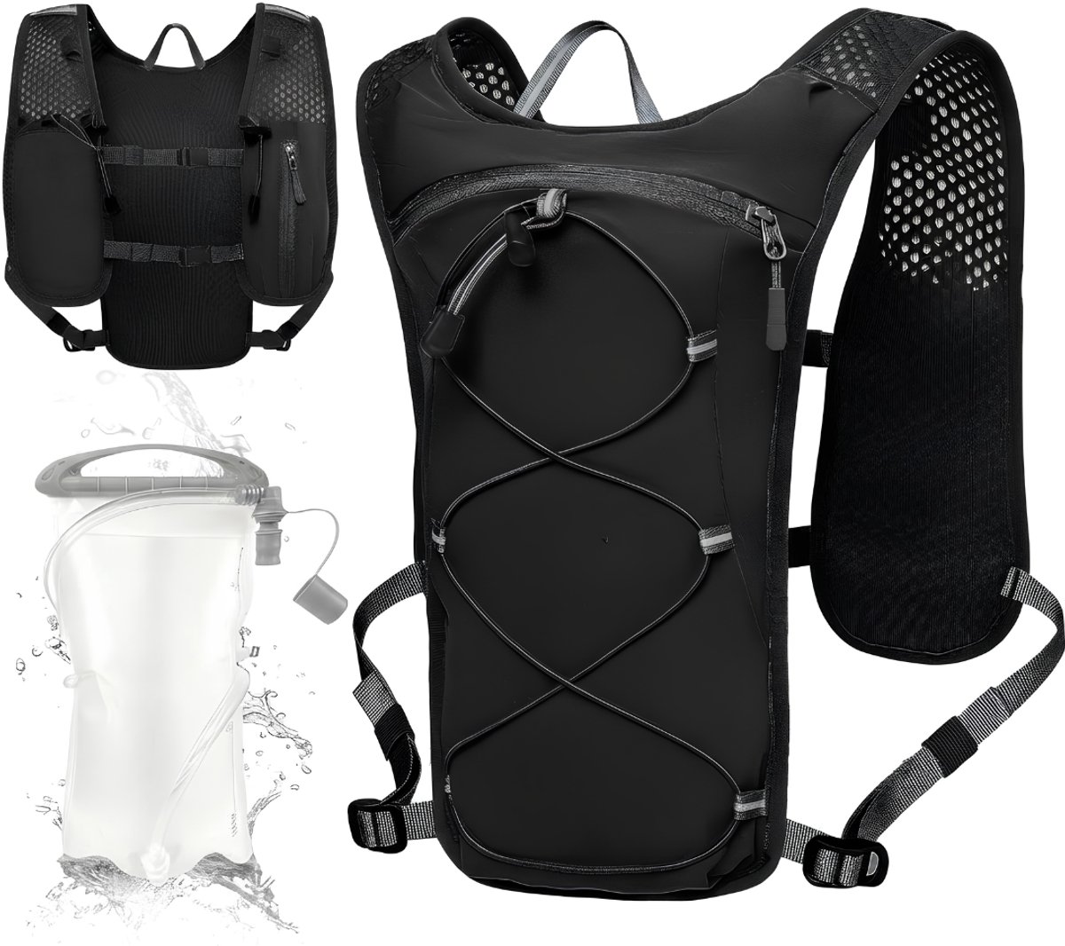 JCP® Hardloopvest - Hardloopvestje - Hardloopvest met Drinken en Telefoonhouder - Zwart - 24cm x 20cm x 7cm