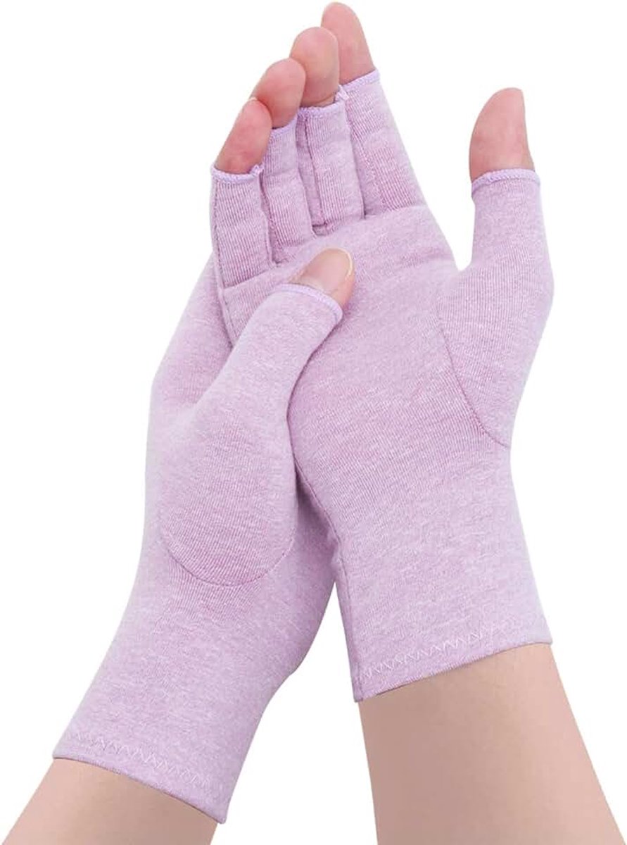 Artritis Handschoenen - Compressie Handschoenen Vingerloze Gewricht Pijn Verlichting Handwanten Warmte Handschoenen Carpal Tunnel Handschoenen voor Vrouwen Mannen (Paars A, L)