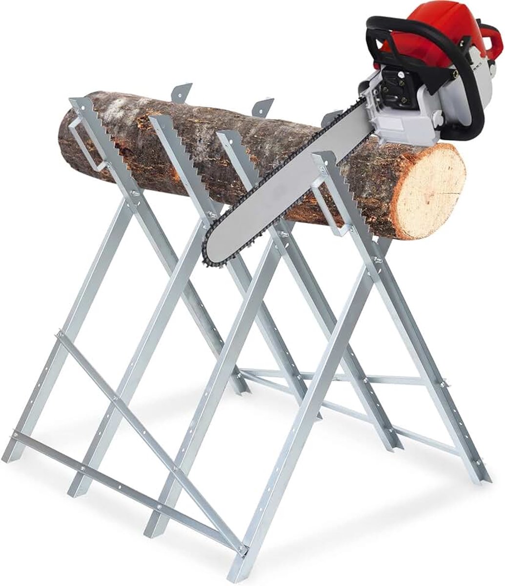 1x Stabiele vouwstok voor zagen van metaal vouwbaar 150kg belasting Ideaal voor kettingzagen & houtwerken Metaal verzinkt 81x80x80cm Verzinkt & duurzaam Houtzaagstok Vouwbaar