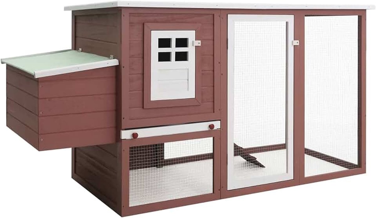 Kippenhok voor buiten van hout bruin met een huis van Cova 202 x 75 x 98 cm, kooi voor gevogelte voor buiten, tuin van hout, kippenhok met Cova
