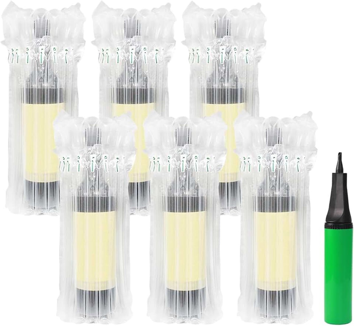 Wijnflesverpakking, 30 stuks flessenbescherming voor herbruikbare zakken, opblaasbare champagnefles met gratis pomp, luchtbellenzakken voor veilig verpakken en transport, Open (niet geheim),