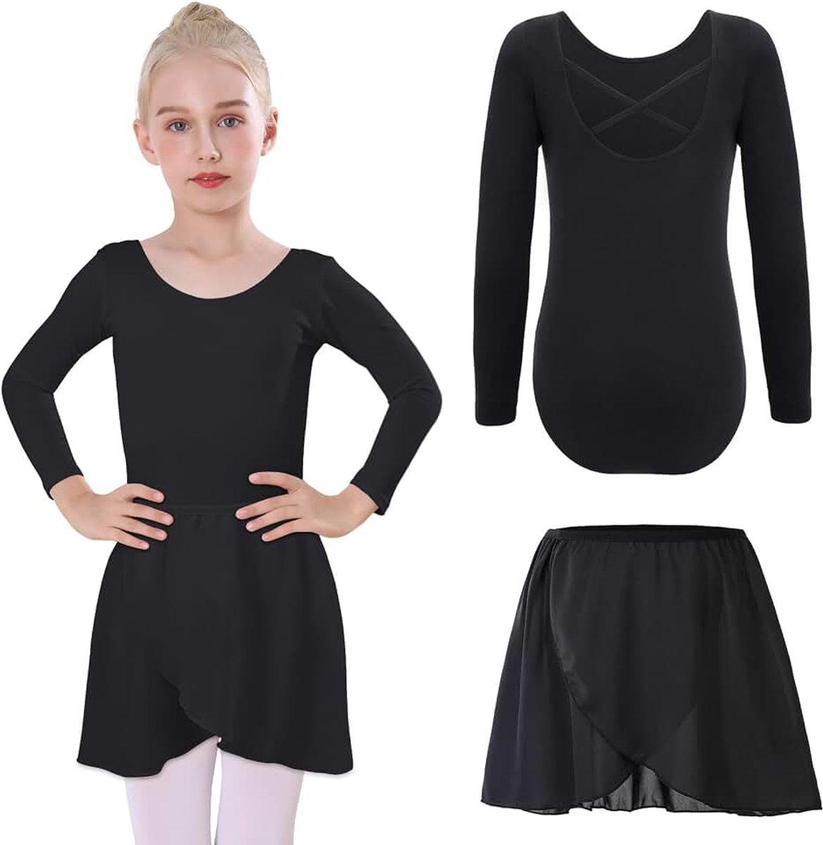 Balletkleding meisjes met afneembare balletrok dansbody lange mouwen balette kleding meisjes balletpak kinderen