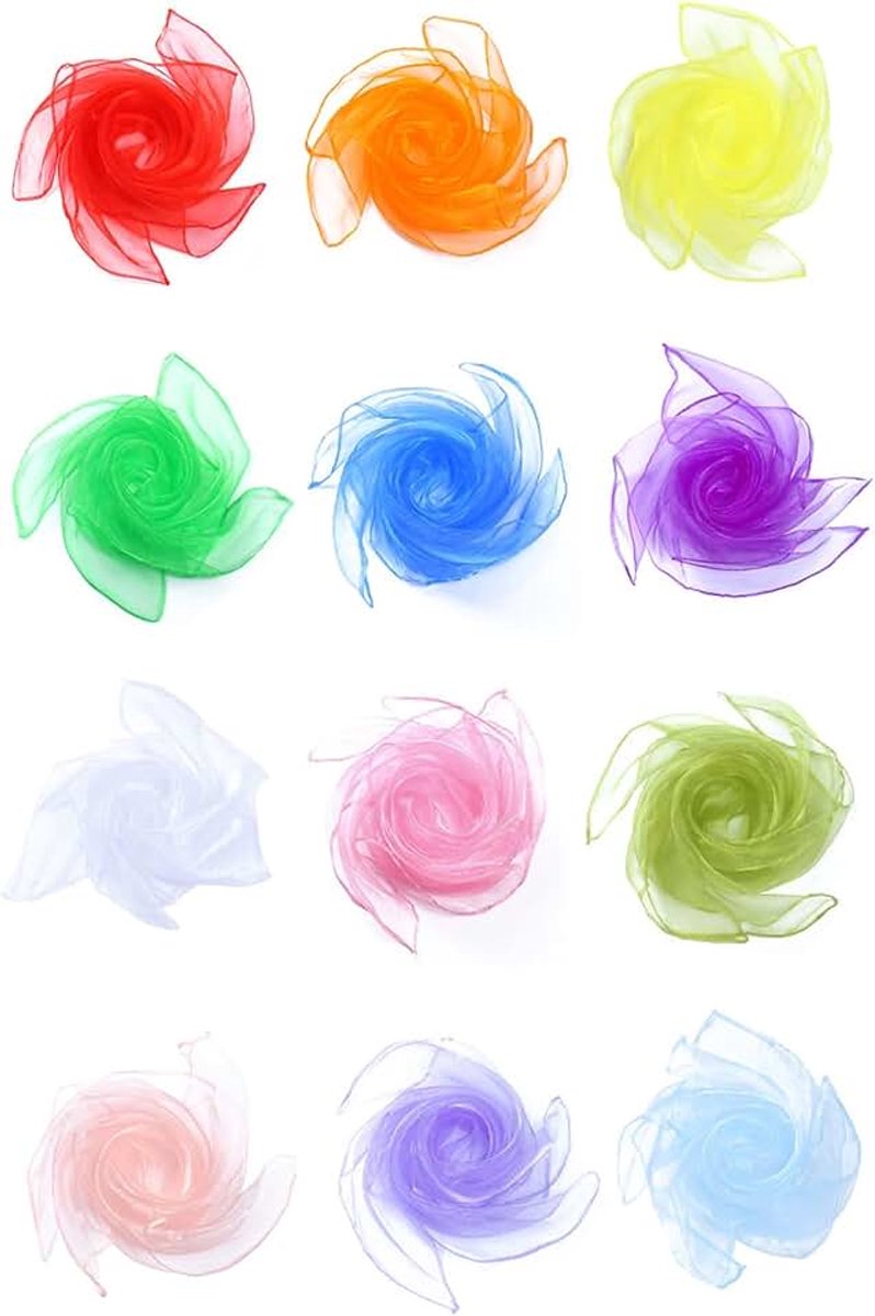 12 Stuks Jongleerdoeken, Kleurrijke Doeken, Chiffondoeken Voor Dansen, 60 X 60 CM