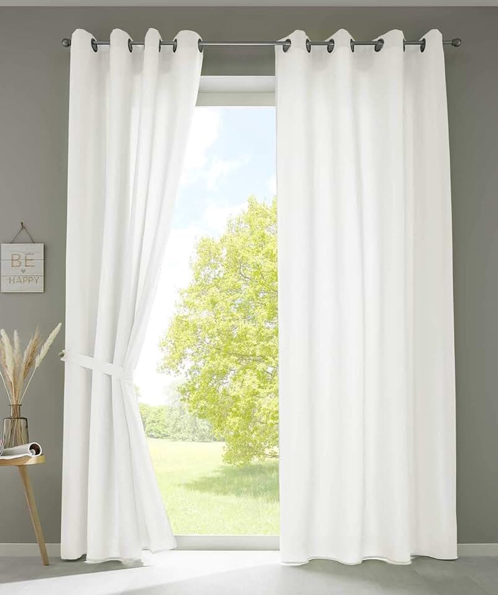 Set van 2 gordijnen sjaal oogjes »Berlin« HxB 245x140 cm crème ondoorzichtig microsatijn lichtdoorlatend Uni mat, 20405N2