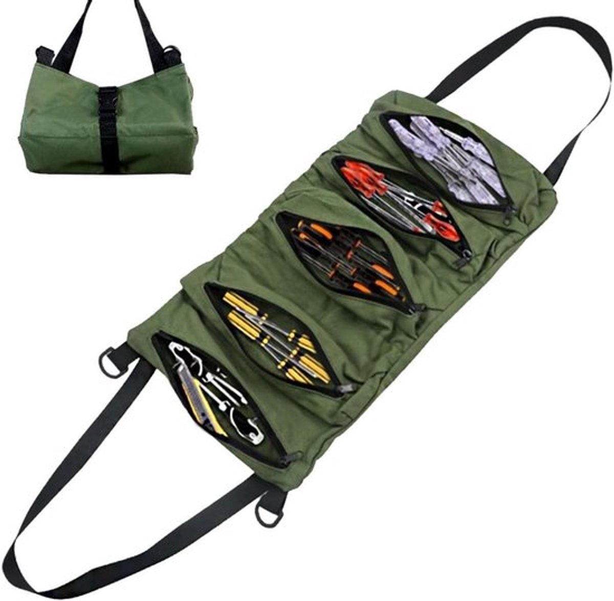 Gereedschapstas - Robuust en duurzaam - Gereedschap-roltas - 5 zakken met ritssluiting - Compact en lichtgewicht - 28 x 47 cm - Oxford-stof - Gereedschaprol