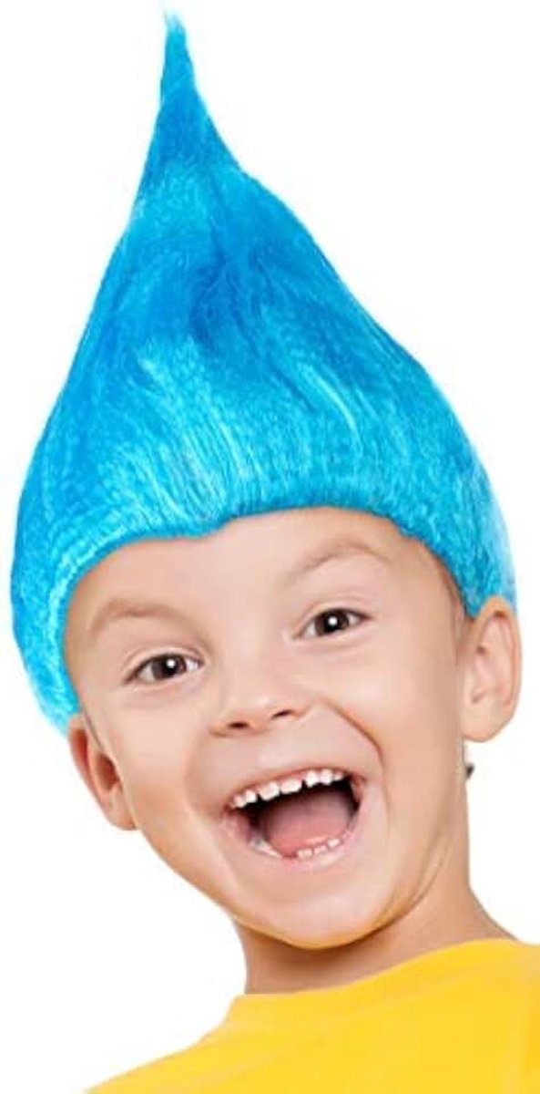 Trollenpruik voor kinderen meisjes & jongens in roze, turquoise en groen als aanvulling op het Trollen kostuum met carnaval en themafeest (turquoise)