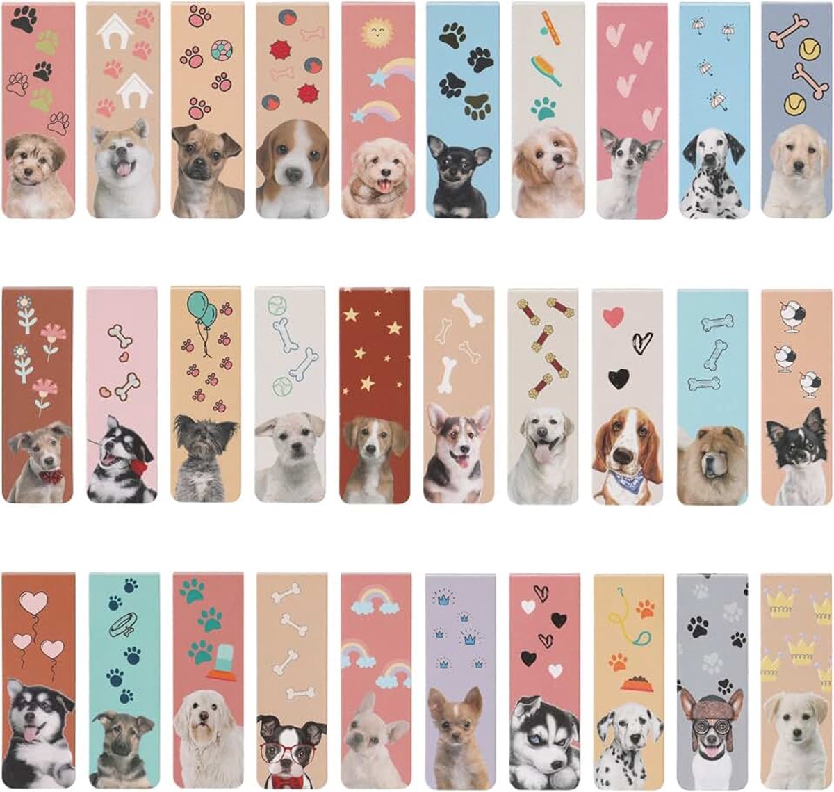 30 stuks magnetische bladwijzers voor honden, mooie puppy-paginamarkeringen voor kinderen, studenten, tieners, leesliefhebber, schattige huisdiergezicht, magneet, boekclips, markeringen voor